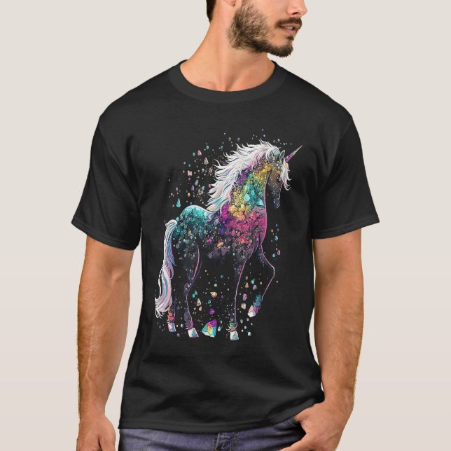 T-shirt Esoteric Unicorn Crystals Cute Illustration (Devant)