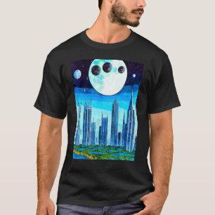 T-shirt Espace Extérieur Monde De Nombreuses Lunes Sombre
