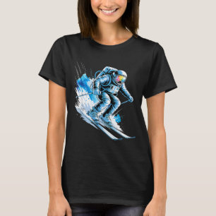 T-shirt Espace ski sport d'hiver ski drôle skieur astronau