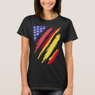 T-shirt Espagnol-Américain Patriot Cultivé Coeur Drapeaux
