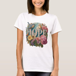 T-shirt Espérons la typographie florale avec les oiseaux e