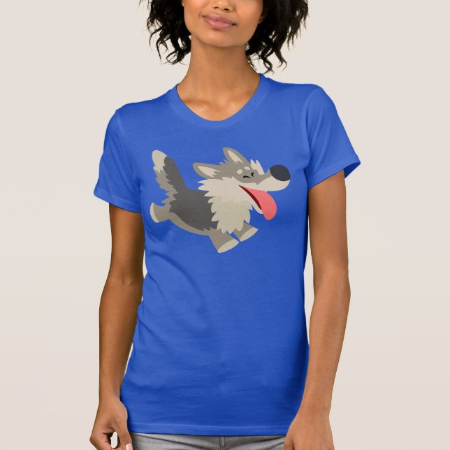 T-shirt espiègle mignon de femmes de loup de bande (Devant)