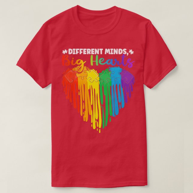 T-shirt Esprits différents Big Hearts Puzzle Pièce Autisme (Design devant)