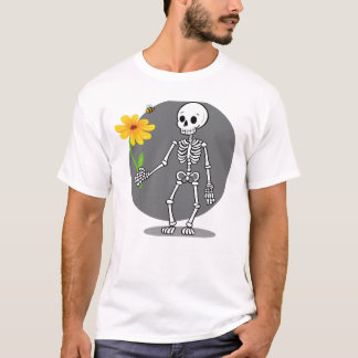 T-shirt Esqueleto divertido com sua flor amarela