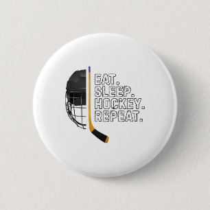 T-Shirt Essen Schlaf Hockey Wiederholen Lustig Coo Button