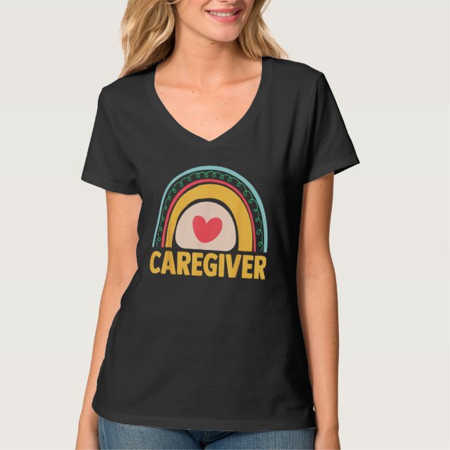T-shirt Essential Worker Caregiving Boho Rainbow Caregiver (Devant)
