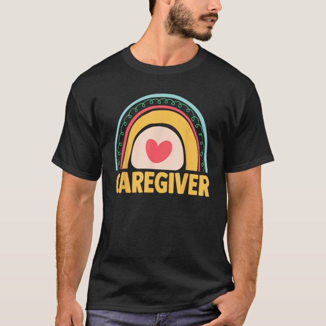 T-shirt Essential Worker Caregiving Boho Rainbow Caregiver (Devant)