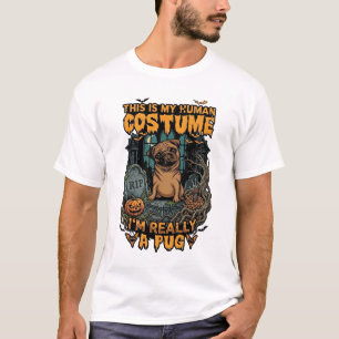 T-shirt Est Pug de costume humain Halloween Citrouille Pie