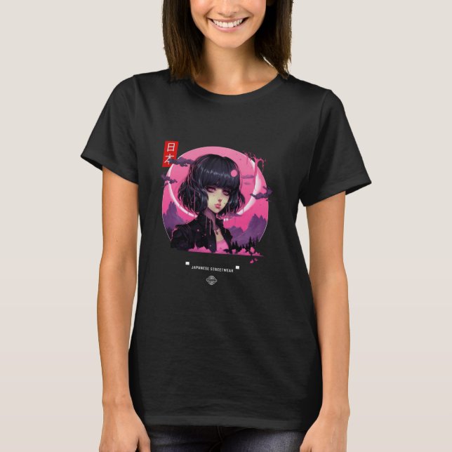 T-shirt Esthétique Japonaise Vaporwave Purple Lune triste  (Devant)