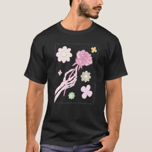 T-shirt Esthétique Pastel Danois Main de Squelette Rose Ro