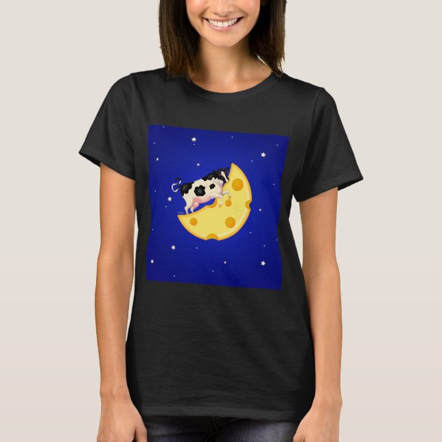 T-shirt Et la vache a sauté sur la lune au fromage  (Devant)