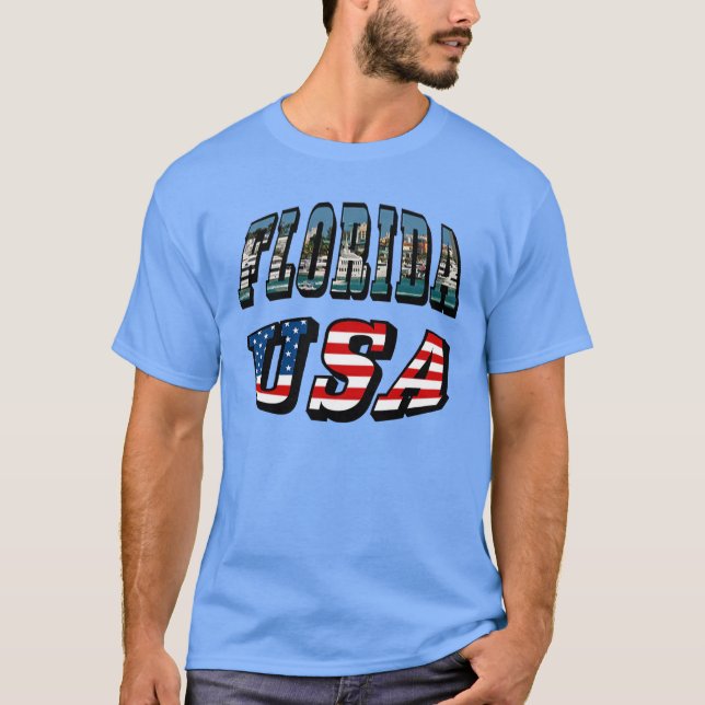 T-shirt Etat de Floride et Etats-Unis Drapeau Texte Unisex (Devant)