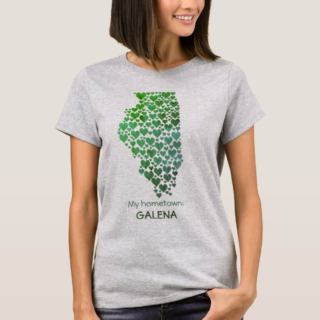 T-shirt État de l'Illinois Silhouette Coeurs et ville nata (Devant)