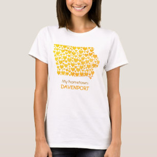 T-shirt État de l'Iowa Silhouette Coeurs et ville natale