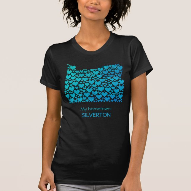 T-shirt État de l'Oregon Silhouette Coeurs et ville natale (Devant)