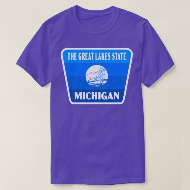 T-shirt État des Grands Lacs Michigan Insigne rétro Bleu (Design devant)
