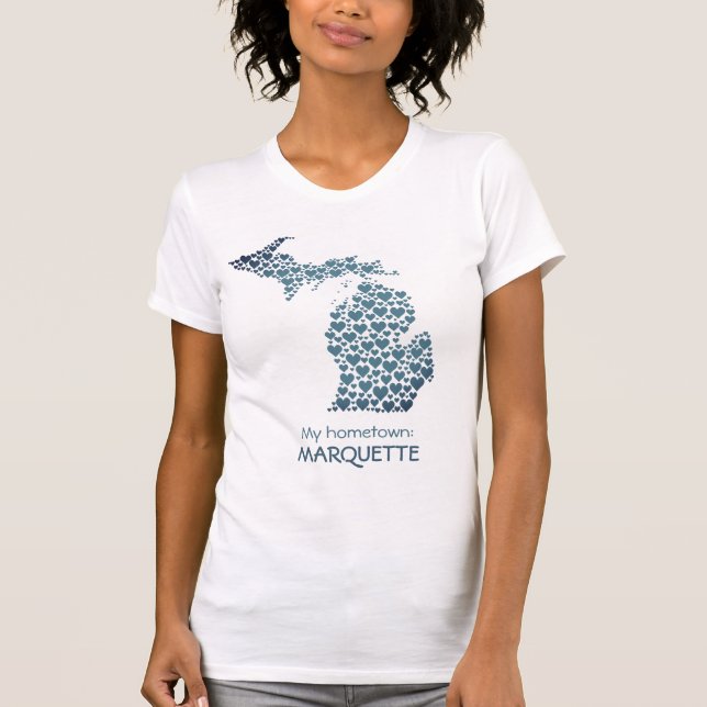 T-shirt État du Michigan Silhouette Hearts & Hometown (Devant)