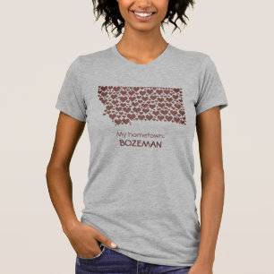 T-shirt État du Montana Silhouette Coeurs et ville natale