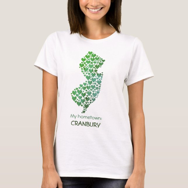 T-shirt État du New Jersey Silhouette Hearts & Hometown (Devant)