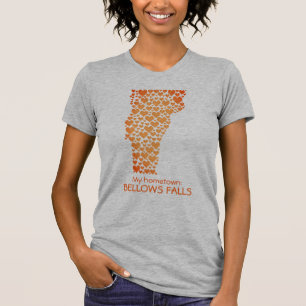 T-shirt État du Vermont Silhouette Coeurs et ville natale