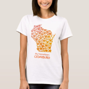 T-shirt État du Wisconsin Silhouette Hearts Ville natale