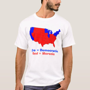 T-shirt états, bleu = Democratic, rouge = imbécile