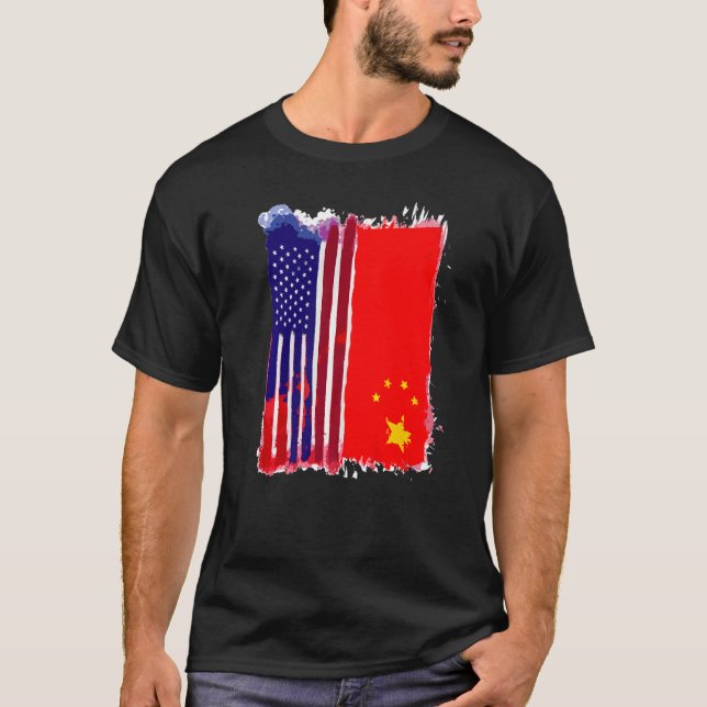 T-shirt États-Unis Chine Drapeau Demi-Américain Demi-Racin (Devant)