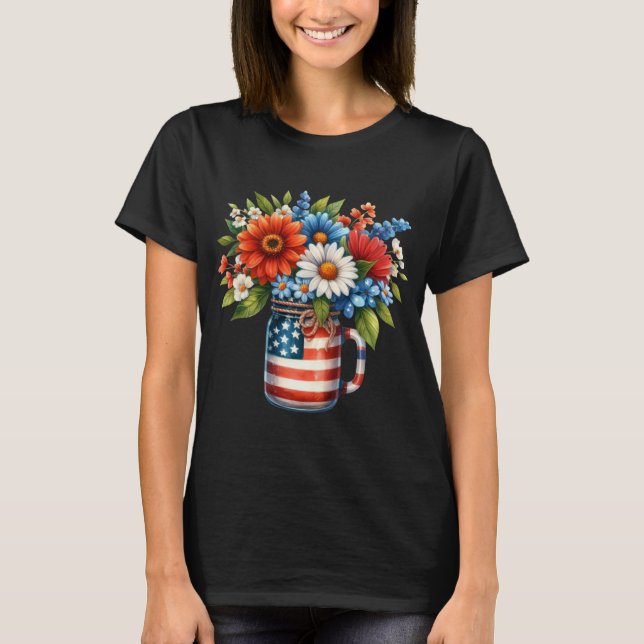 T-shirt États-Unis Drapeau Mason Jar Patriotique (Devant)