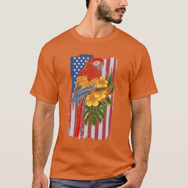T-shirt États-Unis Drapeau Parrot Oiseau Amant Parrot Oise (Devant)