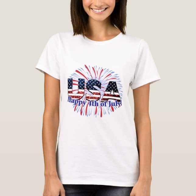 T-shirt Etats-Unis drapeau texte parties scintillant feux  (Devant)