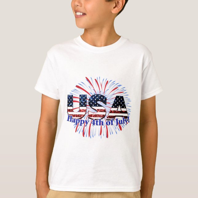 T-shirt Etats-Unis drapeau texte parties scintillant feux  (Devant)