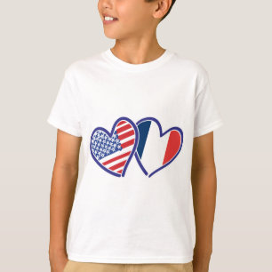 T-shirt États-Unis et France Love Hearts