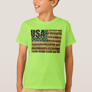 T-shirt États-Unis et leurs États fédéraux en étoiles et r