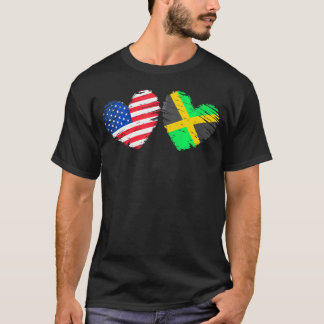 T-shirt Etats-Unis Jamaïque Drapeau Coeur Valentines Jour 