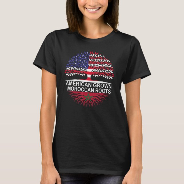 T-shirt Etats-Unis & Maroc Drapeaux American Gros Racines  (Devant)