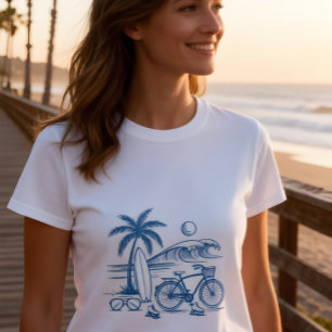 T-shirt Été côtier californien -bleu-