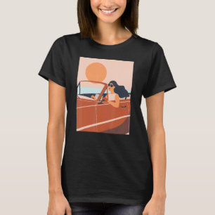 T-shirt Eté Coucher de soleil Sea Girl Conduite voiture va