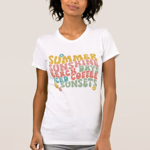 T-shirt Été Dit Plage Rétro Couchers de soleil de café gla
