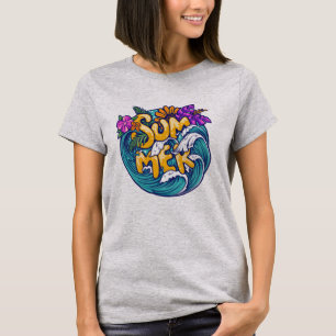 T-shirt Été Fleurs tropicales Plage Vagues océaniques bril