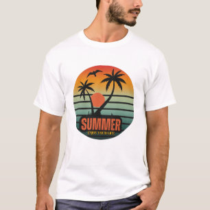 T-shirt Été, Profitez de votre vie, Plage Retro coucher de