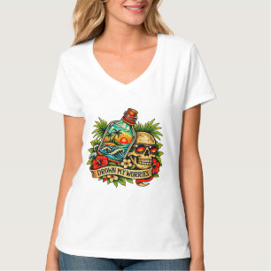 T-shirt Été rétro crâne message dans une bouteille plage f