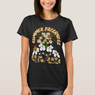 T-shirt Été sauvage Blanc Jaune Fleurs Rétro Boho