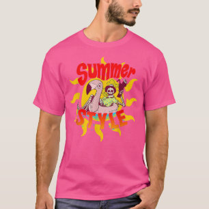 T-shirt Été Soleil rose Flamant rose Cocktail Squelette Ét