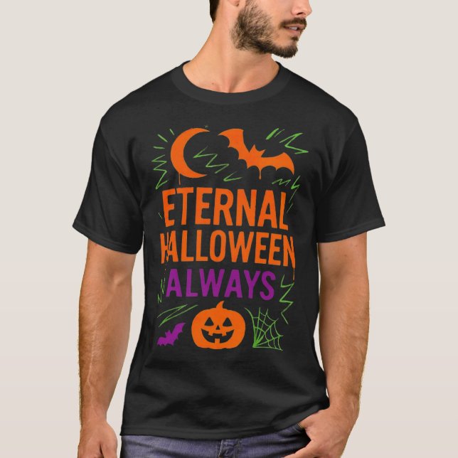 T-shirt Eternal Halloween Always | Pumpkin Moon Bats & Web (Devant)