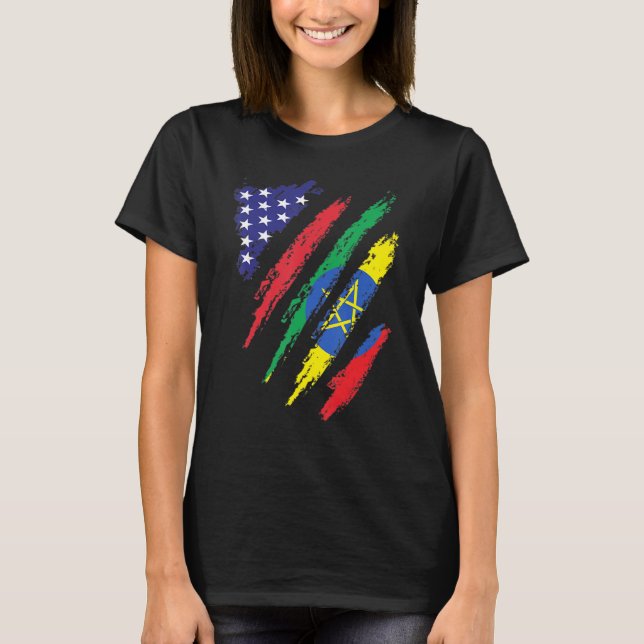 T-shirt Éthiopie American Grosse Drapeau USA Patriot Herit (Devant)