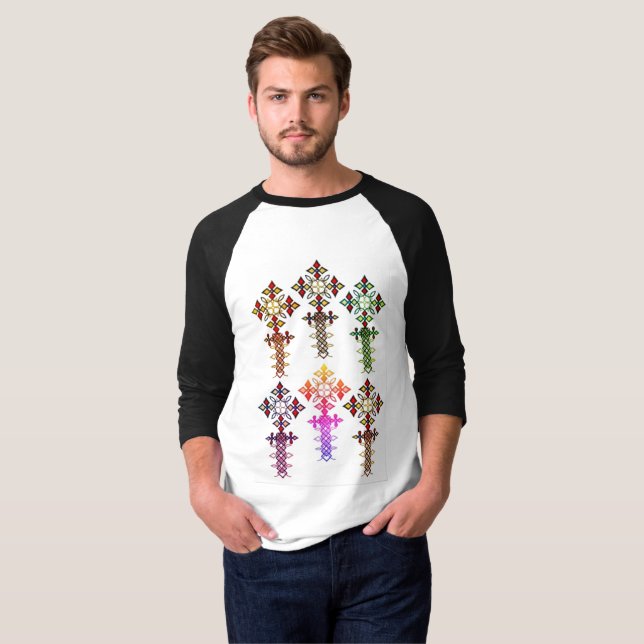 T-shirt éthiopien de raglan de douille de la croix (Devant entier)