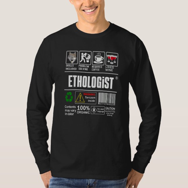 T-shirt Éthologiste Compétences Étiquettes Résoudre le vin (Devant)