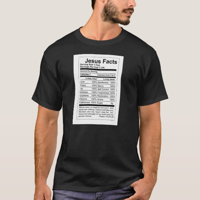 T-SHIRT ÉTIQUETTE BLANC DE FAITS DE JÉSUS SUR LES HOMMES ; (Devant)
