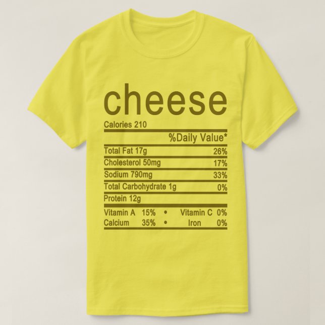 T-shirt étiquette de la valeur nutritive du fromage (Design devant)