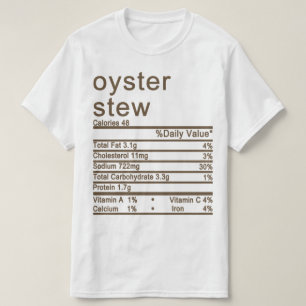 T-shirt étiquette de la valeur nutritive du ragoût d'huîtr